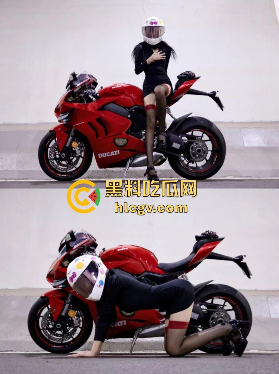 机车媛写真为流量拼命！杜卡迪一震白带外流，跪地当狗摆拍简直骚出新高度！-3