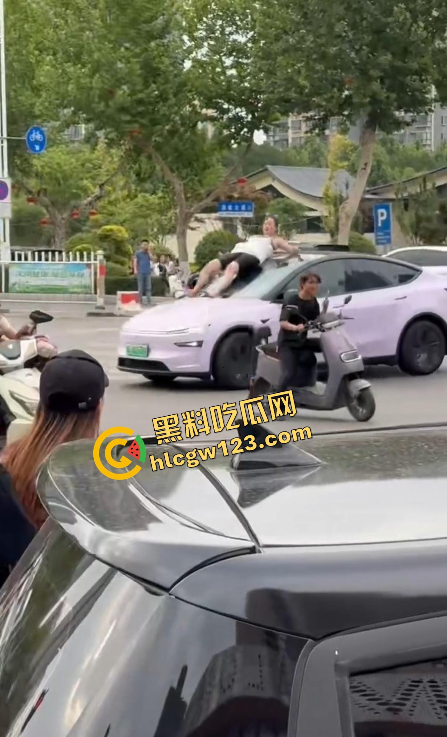 河南女版绿魔开挂上线,集美爬车无差别砸车,特斯拉一脚电门姐你是来耍杂技还是找死的?-4